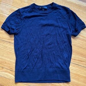 Brooks Brothers Short-Sleeve Spring Knit Navy Merino Wool Preppy Sweater
